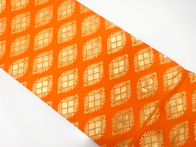 A23 新品未使用　全通袋帯　引箔　ゴールド花　リバーシブル　丸見屋　美品 未仕立て】袋帯 焦灰色 ダークグレー 葡萄唐草 唐花 向かい鳥